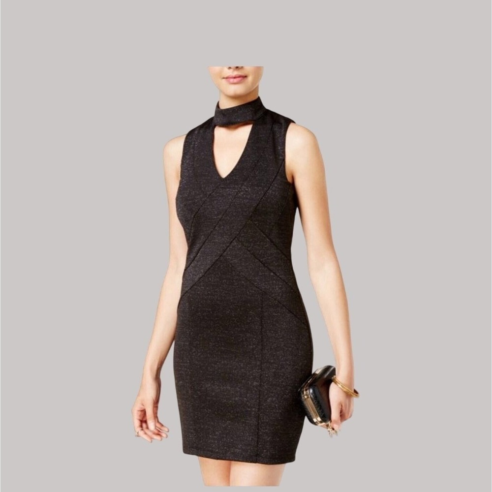 Trixxi Black Metallic Bodycon Dress Size 9 Cutout Neck Cocktail Party Y2K